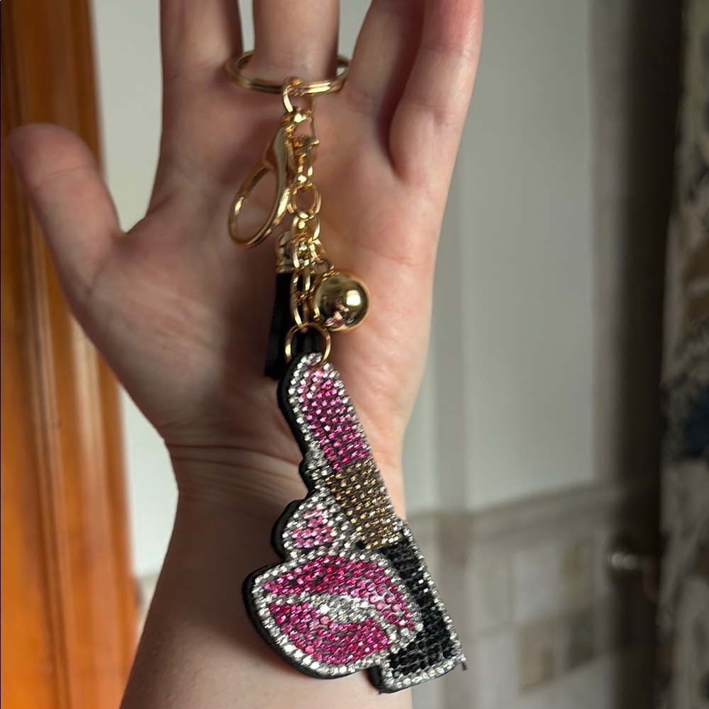 Stylish Gold and Pink Lipstick Keychain cosmetic edition